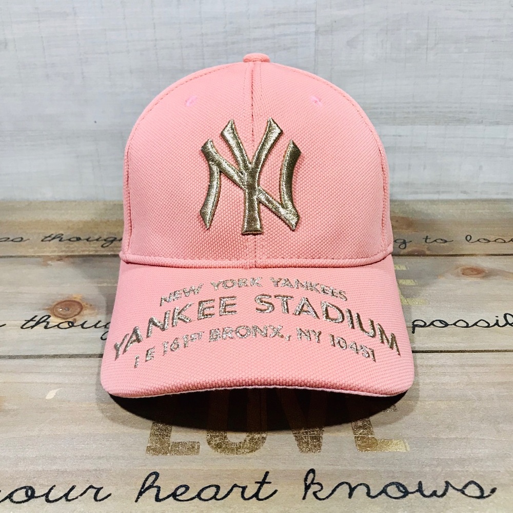 MLB NY Hat PINK Gold Embroidered Cap